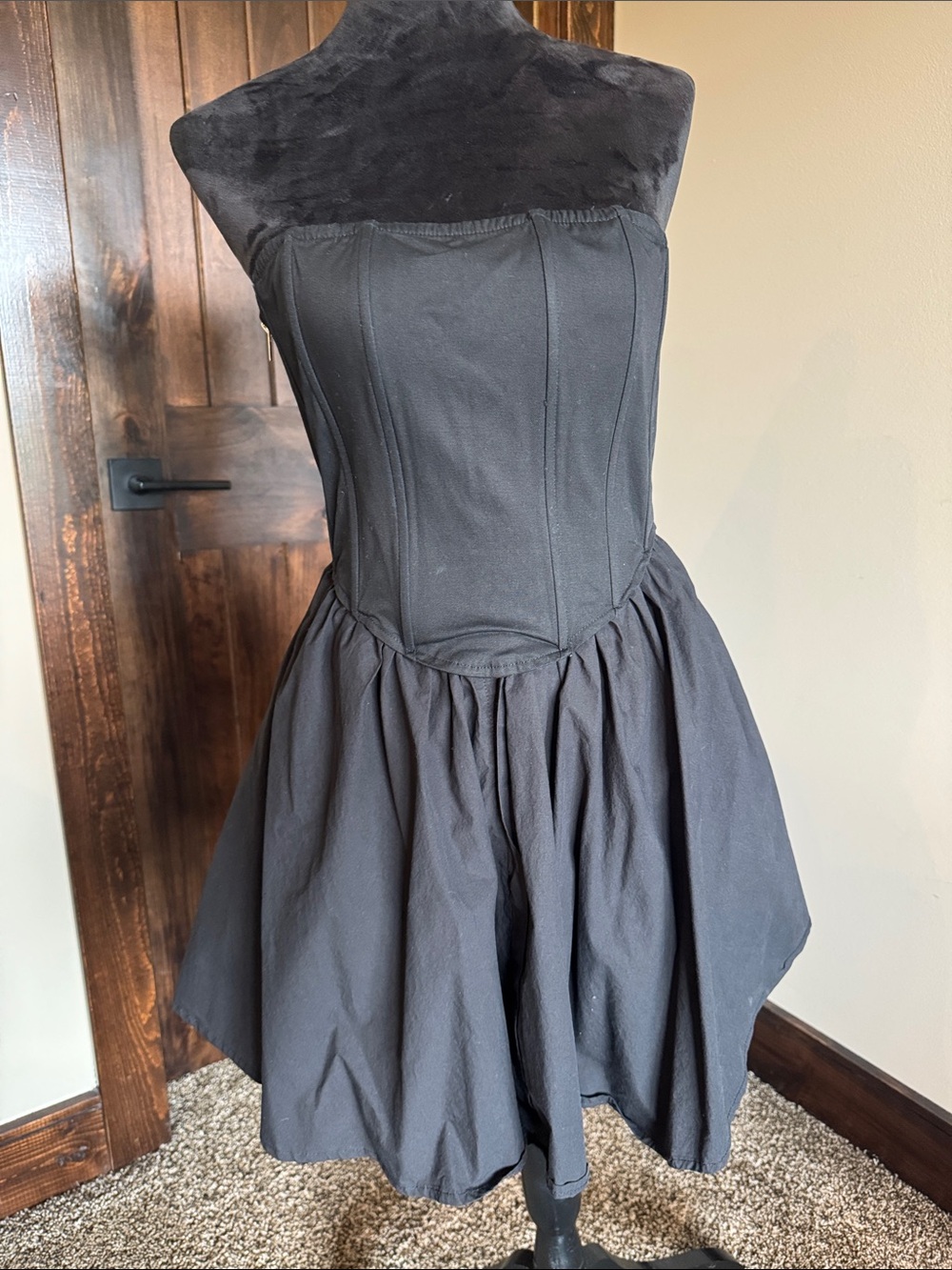 Strapless Black Corset Fit-and-Flare Dress